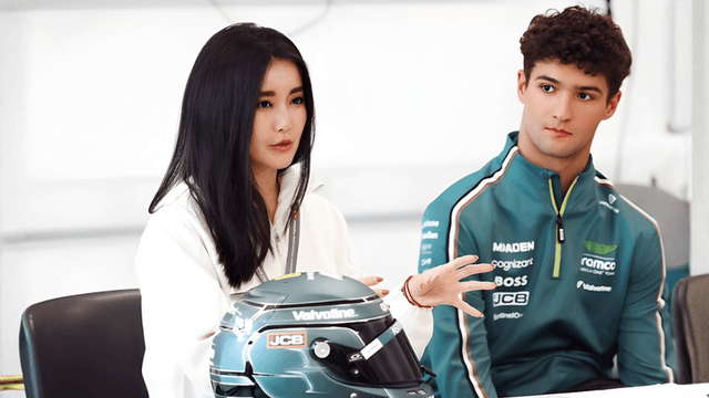 Alia Wu and Jak Crawford engage in a conversation with students, discussing teamwork, resilience, and personal growth in motorsports.